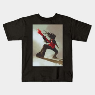 Rocker guitarist playing red guitar Kids T-Shirt